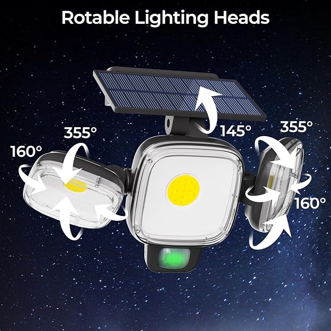 CINOTON Solar Motion Sensor Outdoor Lights, 3 Modes LED Security Flood Light with Remote Control, IP65 Waterproof Solar Powered Outside Wall Lighting for Garden Patio Garage Yard Entryway Black 1 Pack