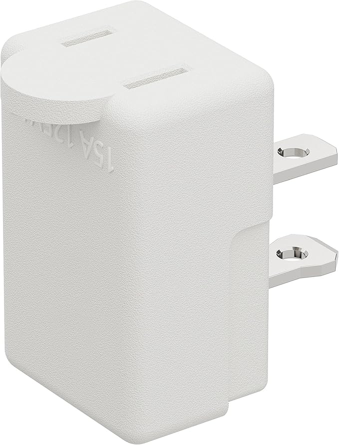 Polarized 2-Prong L Type Adapter, Horizontal Angled AC Adapter, NEMA 1-15P USA Outlet Saver Extension Adapter, High Heat Resistant 2Pin Left Angled Adapter