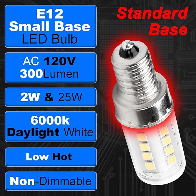 25 Watt Equivalent LED Decorative Candelabra Bulbs Daylight White 6000K 2 Watt 300lm E12 Small Base Idear for Ceiling Fan Chandelier Bathroom Vanity Mirror Light Dryer Drum Bulbs, Non-Dimmable, 4 Pack