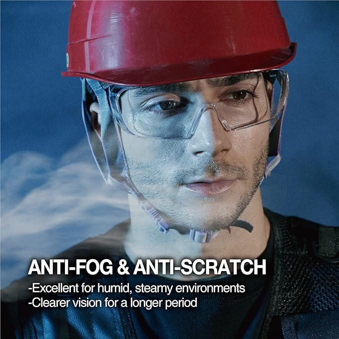 DEX FIT Safety Work Over Glasses SG210 OTG; Z87 Eye Protection for Men & Women, Fog & Scratch Resistant, Adjustable, UV & Blue Light Blocking (Black & Blue Frame, Yellow Lens)