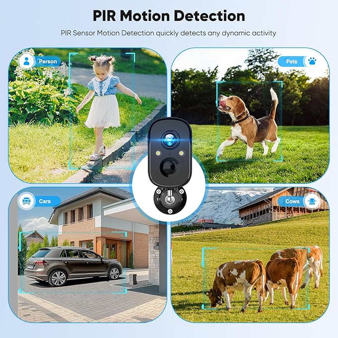 Solar Security Cameras Wireless Outdoor, 2K Solar Camera Wireless for Home, Color Night Vision, PIR Motion Detection, IP66 Waterproof, Cloud Storage/SD Card, Instant Alerts,2.4GHz WiFi (Black)