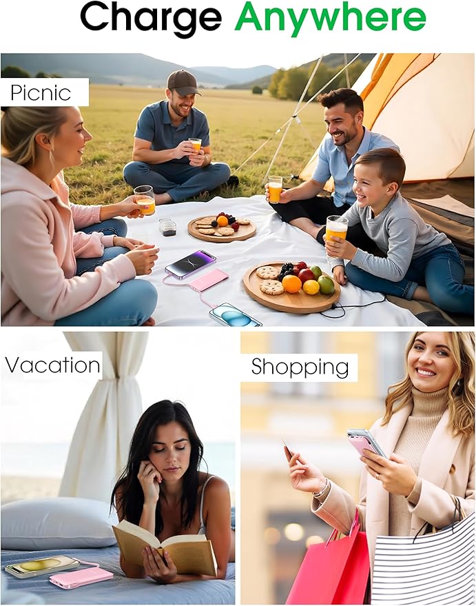 TG90° 2 Pack Slim 10000mAh Power Bank Built-in Foldable AC Wall Plug and Cables,Ultra Compact Cell Phone Charger,Pocket Size USB C Portable Charger Compatible with iPhone Samsung,Black & Pink