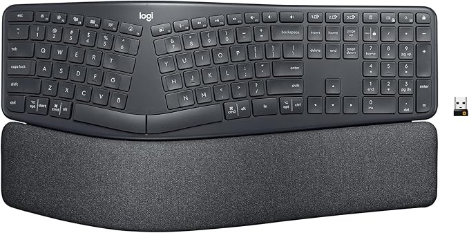 Logitech ERGO K860 Wireless Ergonomic Keyboard - Split Keyboard, Wrist Rest, Natural Typing, Stain-Resistant Fabric, Bluetooth and USB Connectivity, Compatible with Windows/Mac, Black