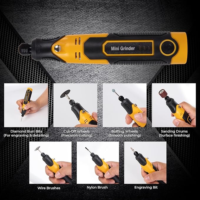 3.6V Mini Grinder Tool, Cordless Rotary Tool with Battery |55 Piece Accessory Kit (Diamond Burrs, Cut-Off Wheels, Buffing Wheels, Sanding Drums) for Engraving, Polishing, Cutting| Angle Grinder Set