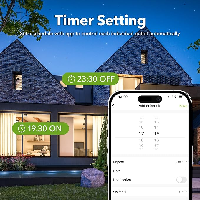 Outdoor Smart WiFi Plug, HBN Heavy Duty Wi-Fi Timer with Two Grounded Outlet, Wireless Remote Control by App Compatible with Alexa and Google Home Assistant 2.4 GHz Network only, ETL Listed (1 Pack)