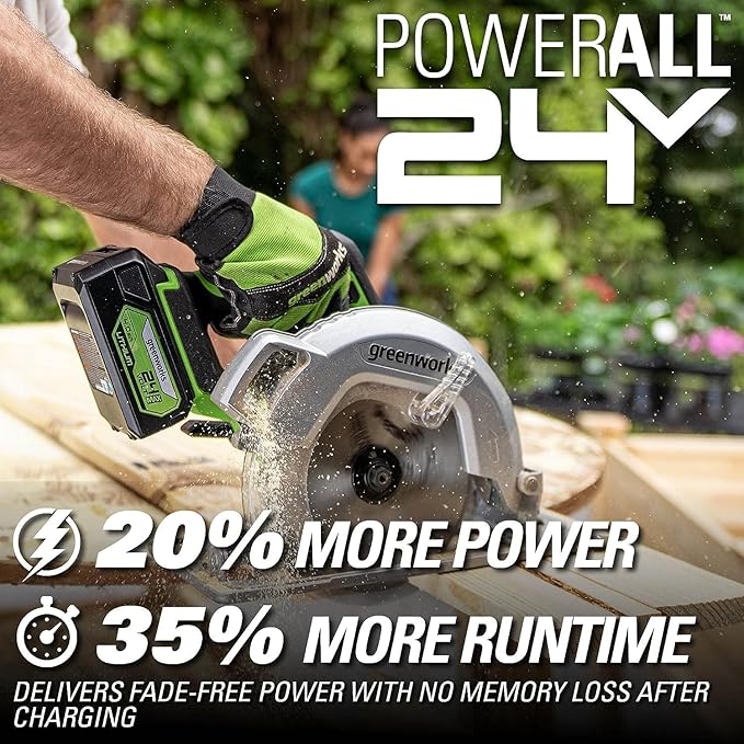 Greenworks 24V 6-pcs Brushless Combo kits: Hammer Drill,Impact Driver,Angle Grinder,200LM Flashlight,Circular Saw&Compact One-Handed Reciprocating Saw,(3) 2Ah Battery&Charger