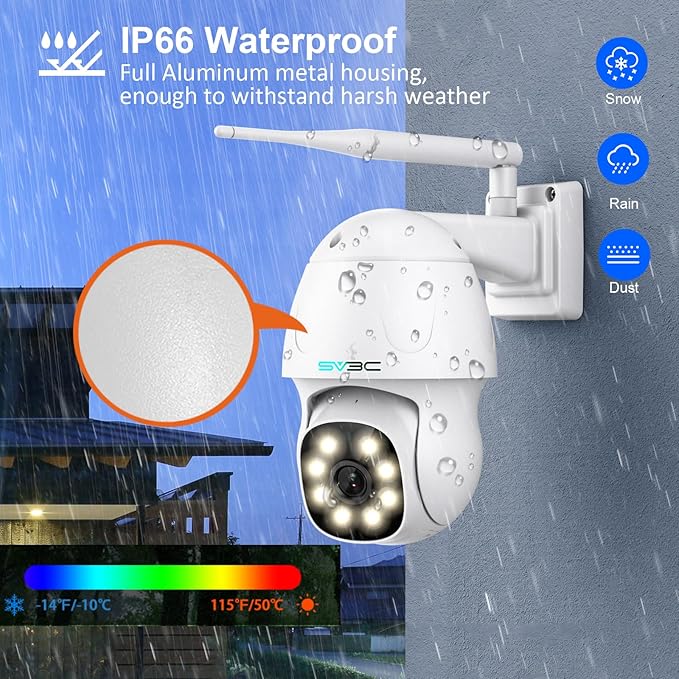 SV3C 4K Security IP Camera Outdoor, 8MP PTZ Pan Tilt Dual Band 2.4G 5G WiFi Cameras with Auto Track, Floodlight Color Night Vision, Human Detect, Onvif, RTSP Browser, 2-Way Audio, FTP, SD Card Record