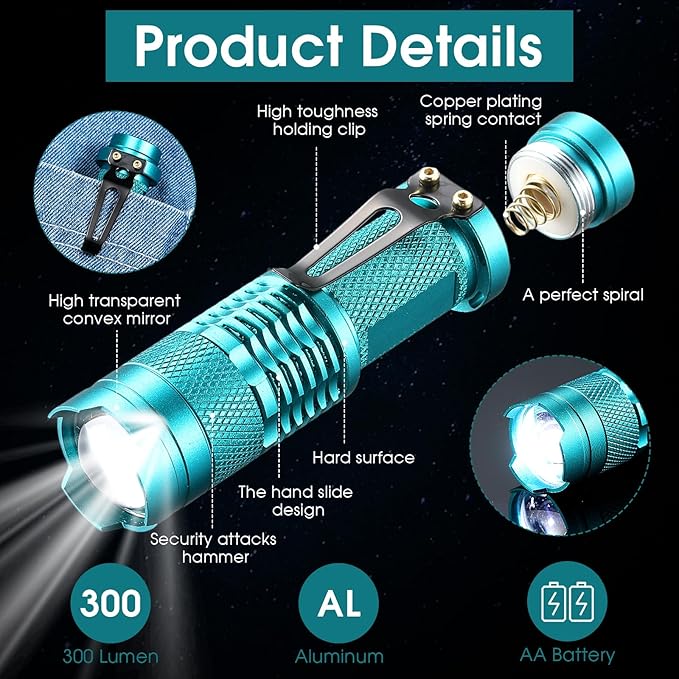 Fumete 20 Pieces LED Flashlight Mini 3 Mode Tactical Torch Small Water Resistant Pocket Flash Light Adjustable Focus Light Pen for Men, Father, Indoor Outdoor Hiking(Multicolor 2)