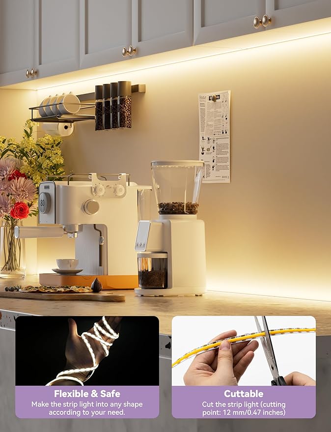 MIWISE LED Strip Lights,Super Bright 5V USB COB Tape Light 6.56ft/2m 2700K Warm White with Touch Dimmer Switch,CRI90+ Flexible Dimmable TV Backlights,for Mirrors,Under Cabinet,Home DIY Projects