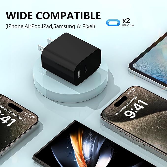USB C Charger,Dual Port USB C Fast Charging Block，Type C Wall Charger Plug for iPhone 15/14/13/12/11/ Pro Max/Plus/Xs Max/XR/X,iPad Pro/Samsung Galaxy(20W)
