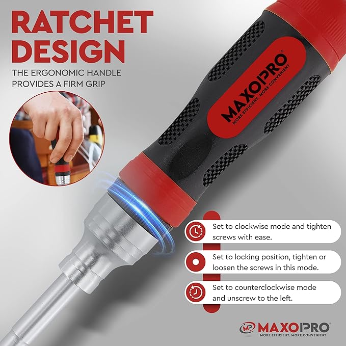 Ratcheting Screwdriver Set with Magnetic Tips - 19 In 1 Ratchet Multi Screwdriver - Portable and Multipurpose All In One Screwdriver, Phillips//Torx-Star/Hex/Square Bits