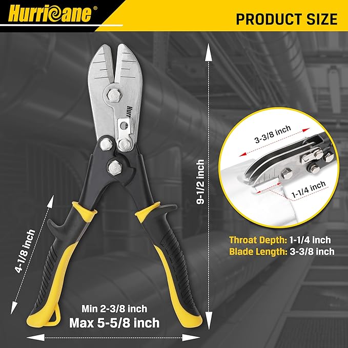 HURRICANE 5 Blade Sheet Metal Crimper. HVAC Crimping Tool for Ductwork, Downspouts & Stove Pipes. 9-1/2 inch Heavy-Duty Hand Crimper with Safety Lock. 5-Blade Sheet Metal Crimpers Tool