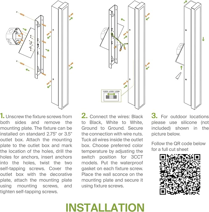ASD LED 18" Long Wall Mount Light Fixture, Outdoor & Indoor Linear Sconce | 3CCT, Dimmable, Waterproof, Anti-Rust, ETL Listed | 18W 1500LM 3000-5000K 100-277V | Exterior Porch Lighting | Black, 2 Pack