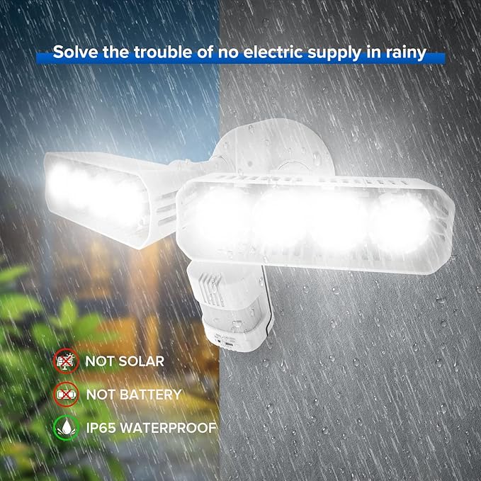 SANSI 7000LM Brightness Motion Sensor Outdoor Light,Dusk to Dawn LED Flood Light,54W 5000K 700W Equiv IP65 Floodlight with Adjustable 2 Heads 8 Lights More Energy Efficient for Garage,Yard (White)
