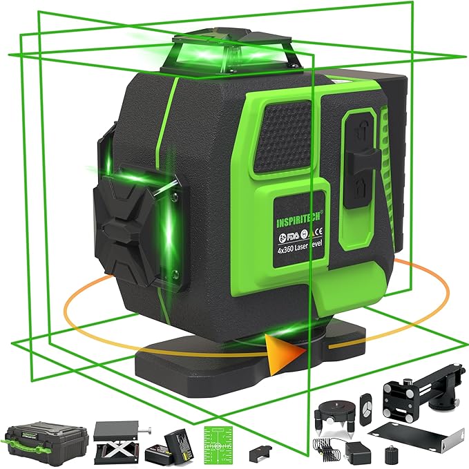 Tile Laser Level - Floor 4x360 Green Beam Cross Line Laser Leveler Tool - 16 Lines Ceiling Nivel Laser for Construction with Hard-Sided Case and Remote Control