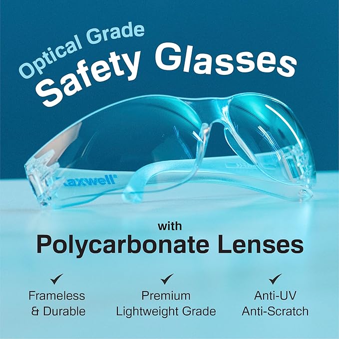 Raxwell Clear Safety Glasses, ANSI Z87.1, Wraparound, Anti-Scratch, Impact-Resistant, Eye Protection for Work & DIY