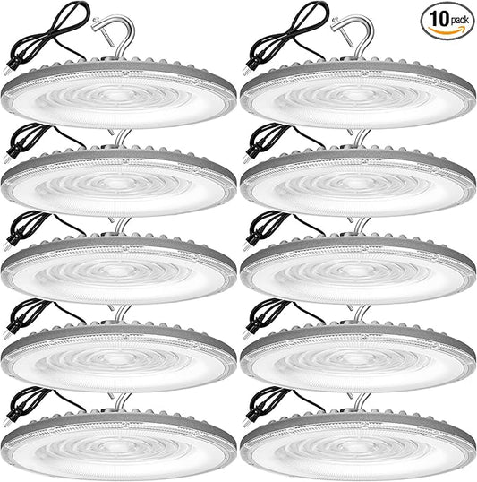 10 Pack 200W UFO Led High Bay Light,120VAC,5000K Daylight Commercial Bay Lighting,IP66 Waterproof,30500LM,850W MH/HPS with Plug Area Lighting for Warehouse/Shop/Workshop/Barn/Gym/Factory