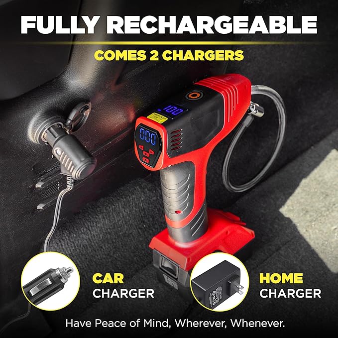 BULLSEYE PRO Tire Inflator with Pressure Gauge, Compact and Portable, Automatic Shut Off, 150 PSI Max, USB Home Rechargeable and Cord for Vehicular Use As Seen On TV (9475)