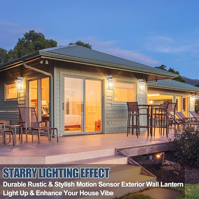 2 Packs White Motion Sensor Outdoor Lights - Advanced Dusk to Dawn Outdoor Lighting, Waterproof Exterior Light Wall Mount Fixtures, Anti-Rust Porch Outside Lights Wall Sconce for House, Garage, Square