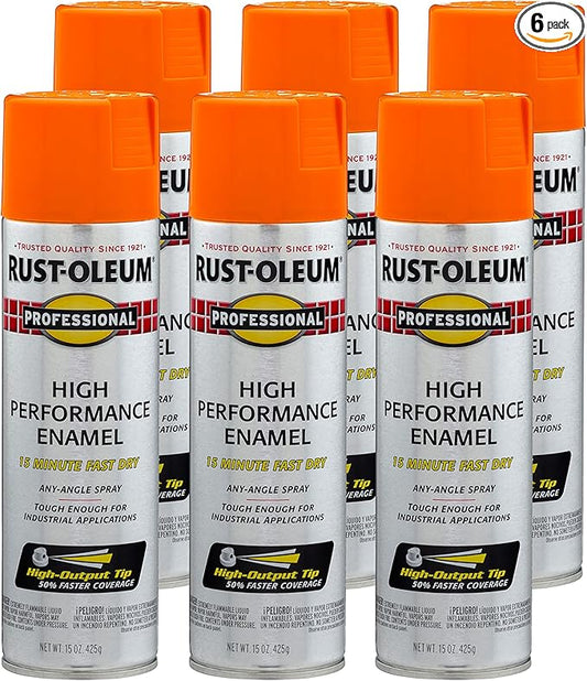 Rust-Oleum 7555838-6PK Professional High Performance Enamel Spray Paint, 15 Oz, Gloss Safety Orange, 6 Pack