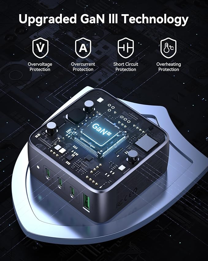 USB C Charger Block 100W, 4 Port GaN Charger USB C Fast Charging Station Foldable Compact Wall Charging Power Adapter for MacBook Pro/Air, Dell XPS, iPad Pro, iPhone 16/15, Galaxy S24, and More