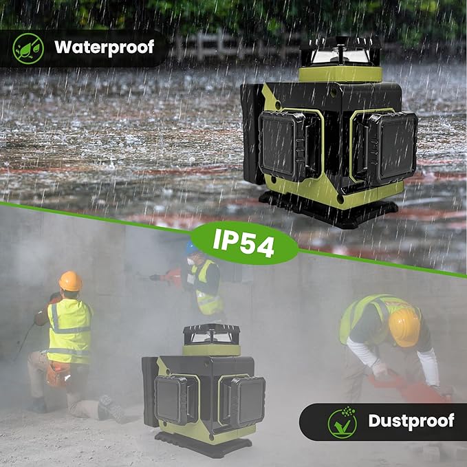 Laser Level 360 Self Leveling, 3x360° Green Cross Line Lazer Leveler Tool for Construction and Picture Hanging, 3D 12 Lines Laser with 2*3600mAh Rechargeable Battery Magnetic Rotating Bracket