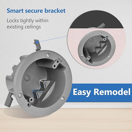 Round Electrical Box Old Work Ceiling Box, PVC, UL Listed, 48 Pack, Grey