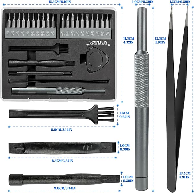29 in 1 Electronics Precision Screwdriver Set, Professional Magnetic Repair Tool Kit with Stainless Steel Handle and 20 Bits