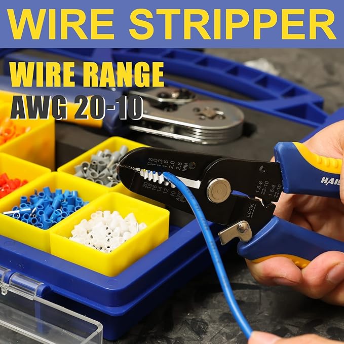 haisstronica 8PCS Crimping Tool Set - Ratchet Wire Crimping Tool for Heat Shrink,Insulated Nylon,Non-Insulated,Ferrule Wire End,Open Barrel Terminals,Solar Connectors