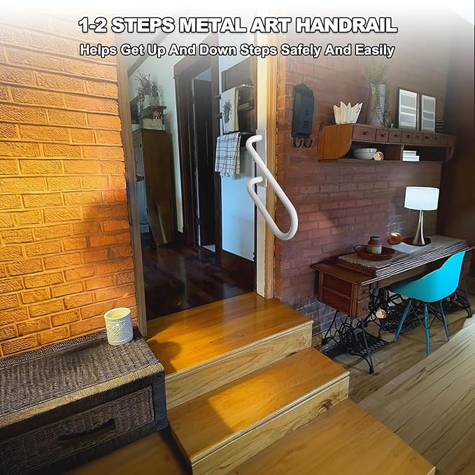 Jamb Mount Handrails for Outdoor Steps-1-2 Step Waterproof Stairs Railing-Powder Coated Side Mount Hand Rails for Indoor Stairs-Non-Slip Staircase Grab Rail for Deck/Porch/Mobile Home/Short Stairway