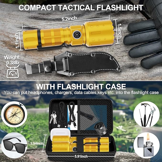 Flashlights High Lumens Rechargeable, Super Bright Long Range Small Powerful Flashlight, 6 Modes LED Tactical Pocket Waterproof Flash Light for Home Emergency (2, Yellow Gold)
