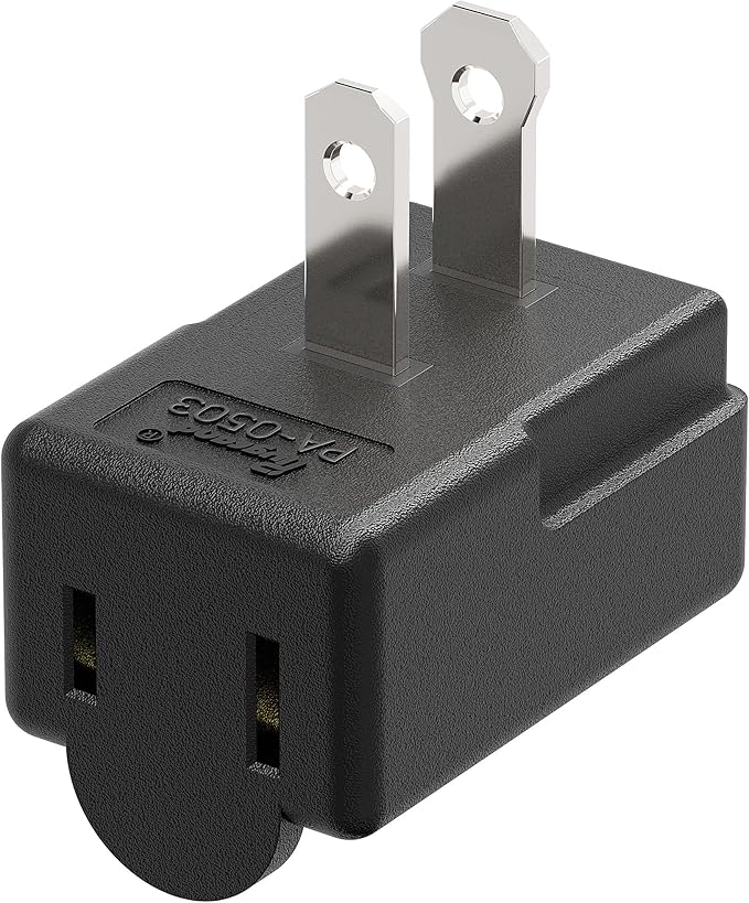 Right Angle Adapter,2-Prong 90 Degree Rightward Angled AC Adapter, Polarized 2-Prong L Type Adapter, Vertical Right Angled Down Angle Power Adapter, PA-0503B Black Color