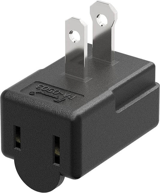 Right Angle Adapter,2-Prong 90 Degree Rightward Angled AC Adapter, Polarized 2-Prong L Type Adapter, Vertical Right Angled Down Angle Power Adapter, PA-0503B Black Color