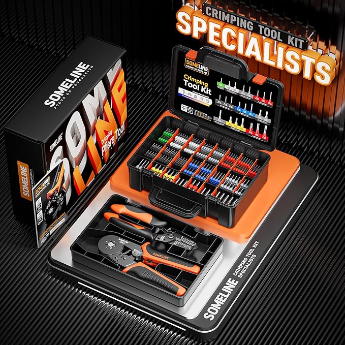SOMELINE Ferrule Crimping Tool, Ratchet Pliers for AWG24-8 with 23 Sizes Wire End Ferrule Terminals, Quadrilateral Wire Crimp Pliers with Crimp Connectors,Crimp Pliers and Stripper Kit Crimp Connector