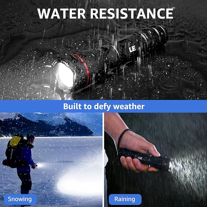 Lepro LED Rechargeable Flashlight, LP3000 High Lumens, Zoomable, Bright Flashlight, Waterproof, 5 Lighting Modes, Small Handheld Flashlight for Camping, Emergencies, USB Cable Included