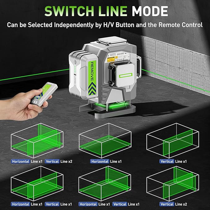 HueparPro Laser Level 3D Self Leveling Green Beam Tiling Laser Tool, 12 Lines Highly Accurate Professional Floor Laser with 8000mAh Rechargeable Li-ion Battery, Magnetic Bracket and Hard Case ZK03DG
