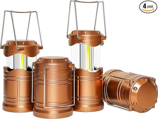 Lichamp LED Camping Lantern, 4 Pack Battery Powered Flashlight for Power Outages, Portable Collapsible Hanging Light Essential for Home, Outdoor, Emergency Lamp Survival Kit Gear for Hurricane, Gold