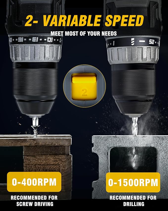 RIDA Cordless Drill Power Drill Cordless 20V 1/2'' Keyless Metal Chuck 355 In-lb(40N.m) Torque with 2.0AH Li-ion Battery & Fast Charger, Variable Speed, 25+1 Position and 22pcs Bits