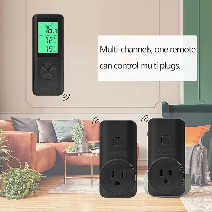 DIGITEN Wireless Temperature Controlled Outlet (With 2 Receivers) Plug-in Thermostat Reptile Temperature Controller Greenhouse Thermostat Built-in Temp Sensor Remote Thermostat Outlet for Space Heater