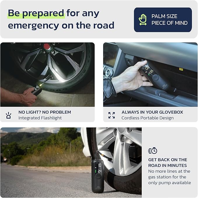 Woowind Tire Inflator Portable Air Compressor, Electric Bike Tire Pump with Gauge, Air Pump for Car Tires, 150PSI, Mobile Air Compressor for Car, Motorcycle