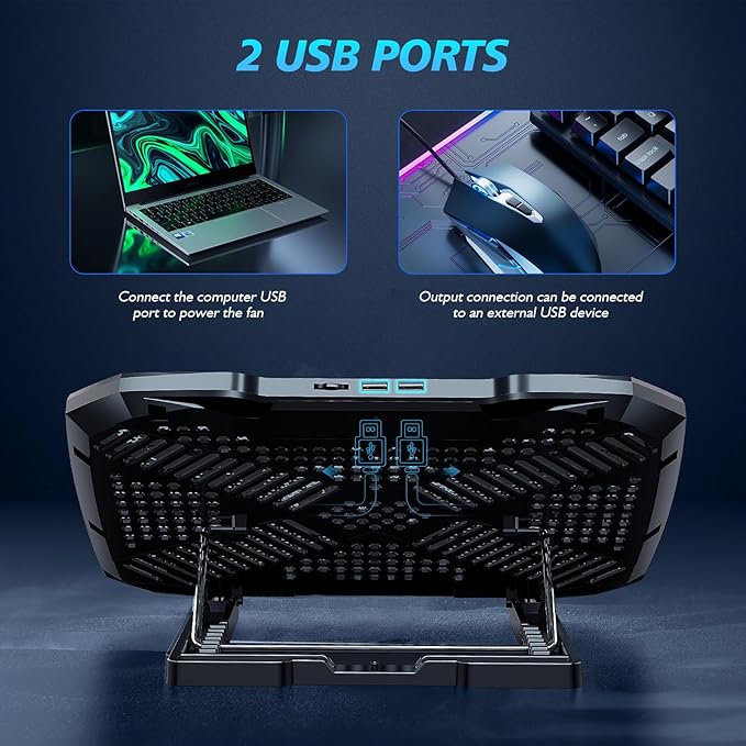 Laptop Cooling Pad,Gaming Laptop Cooler with 5 Quiet Fans for 12-15.6 Inch,Laptop Cooling Stand with 5 Height Adjustable,2 USB Ports, Phone Stand
