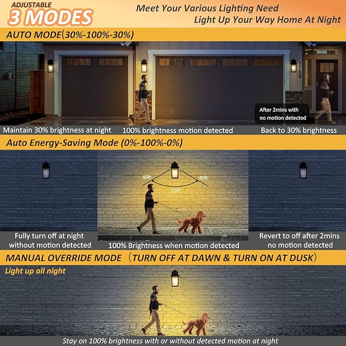 Motion Sensor Outdoor Wall Light - Black Dusk to Dawn Outdoor Lighting, LED Waterproof Exterior Light Fixture, Modern Porch Light Outside Wall Mount for House Patio Garage Garage, Anti-Rust