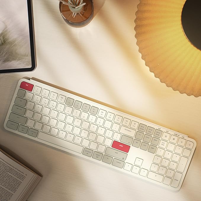 Keychron B6 Pro Full-Size Ultra-Slim Wireless ZMK Custom Keyboard, Triple-Mode 2.4 G/Bluetooth 5.2/Wired Programmable, Lightweight Quiet Key with Numeric Keypad for Mac/Windows, Retro Red