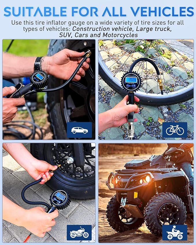 Nilight - 50057A Digital Tire Inflator Deflator with Pressure Gauge 250 PSI Air Chuck and Compressor Accessories with Rubber Hose and Quick Connect Coupler for 0.1 Display Resolution