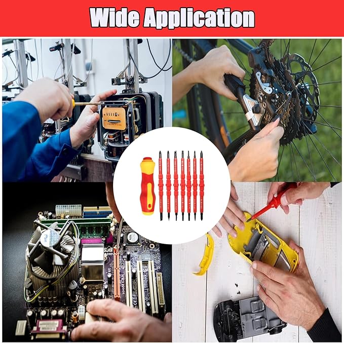 Insulated Electrician Screwdriver Set - 14 in 1 Magnetic Screwdriver Tool Kit Electrical Multifunctional Interchangeable CR-V Screwdrivers with Soft-Grip Screw Drivers