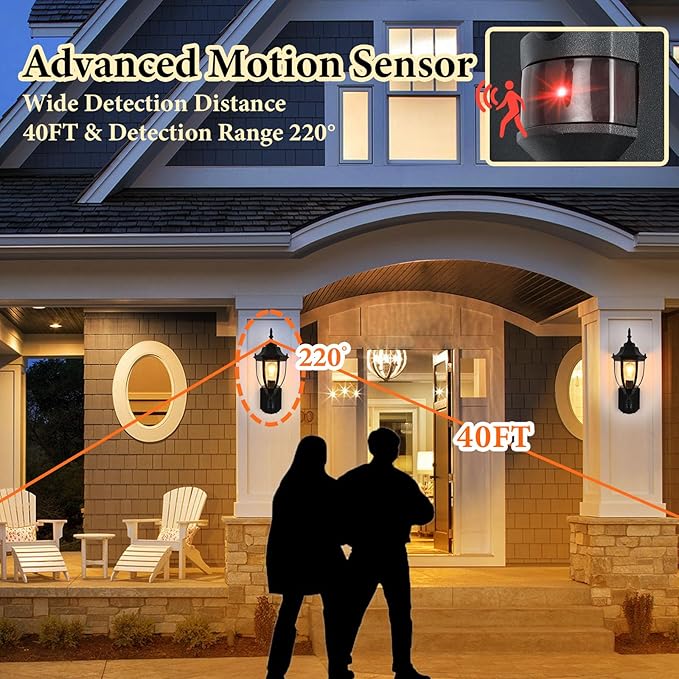 Porch Lights Outdoor Motion Sensor Wall Sconce Anti-Rust Aluminum, Exterior Outdoor Wall Lights Dusk to Dawn Porch Light Fixture Wall Mount for House Outside Patio 2Pack