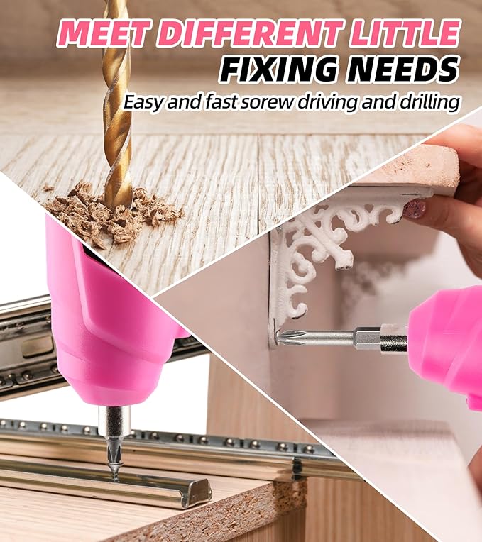 DOWELL Power Electric Cordless Screwdriver Set Rechargeable 3.6V Power Screwdriver Kit Tools for Women with 27pcs Accessories Pink
