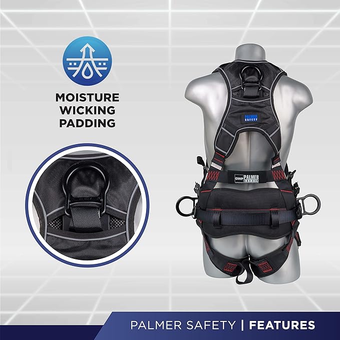 Palmer Safety Hammerhead 5pt Safety Harness Back Padded, QCB Chest, Tongue Buckel Legs Straps, Back & Side D-Rings