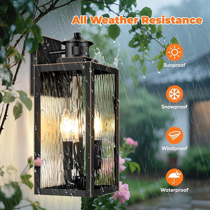 Large Motion Sensor Outdoor Wall Light, Waterproof Exterior Wall Sconce Light Fixture with Water-Rippled Glass, Bronze Modern Outside Wall Lantern for House, Porch, Patio, Garage, Bulbs Not Included