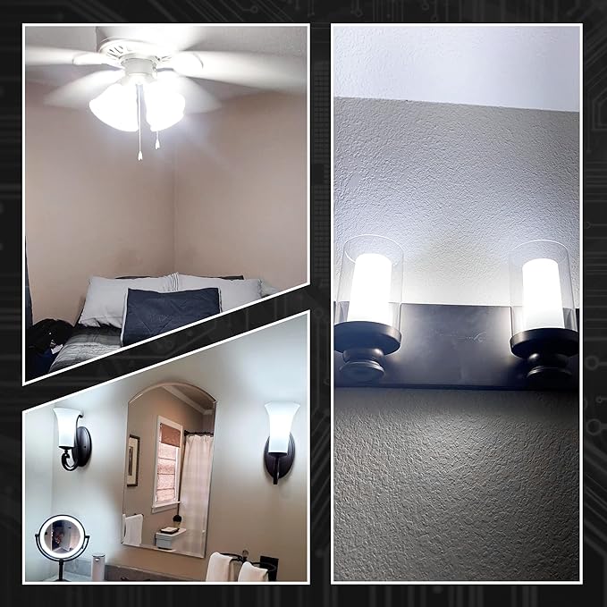 Dimmable E12 C7 LED Candelabra Light Bulb 10W Equivalent 100W 6000K Daylight White 1000 Lumen E12 T6 LED Candle Bulbs for Home Decorative Ceiling Fan Chandelier Pendant Lighting Salt Lamp,3Pack